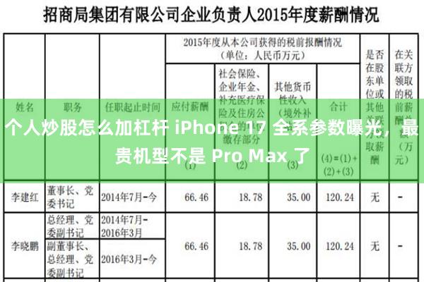 个人炒股怎么加杠杆 iPhone 17 全系参数曝光，最贵机型不是 Pro Max 了