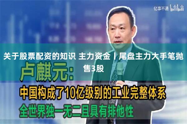 关于股票配资的知识 主力资金丨尾盘主力大手笔抛售3股